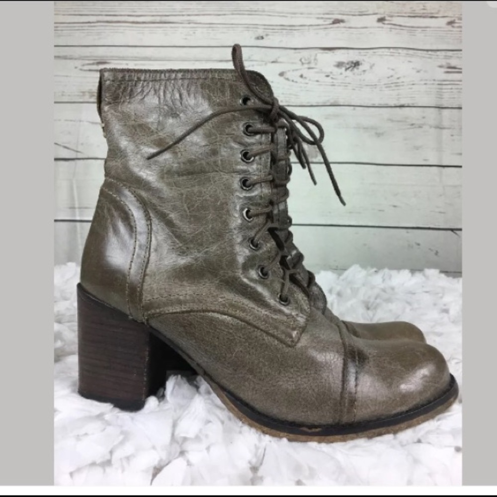Steve Madden Distressed Lace Up Heel Combat Boots